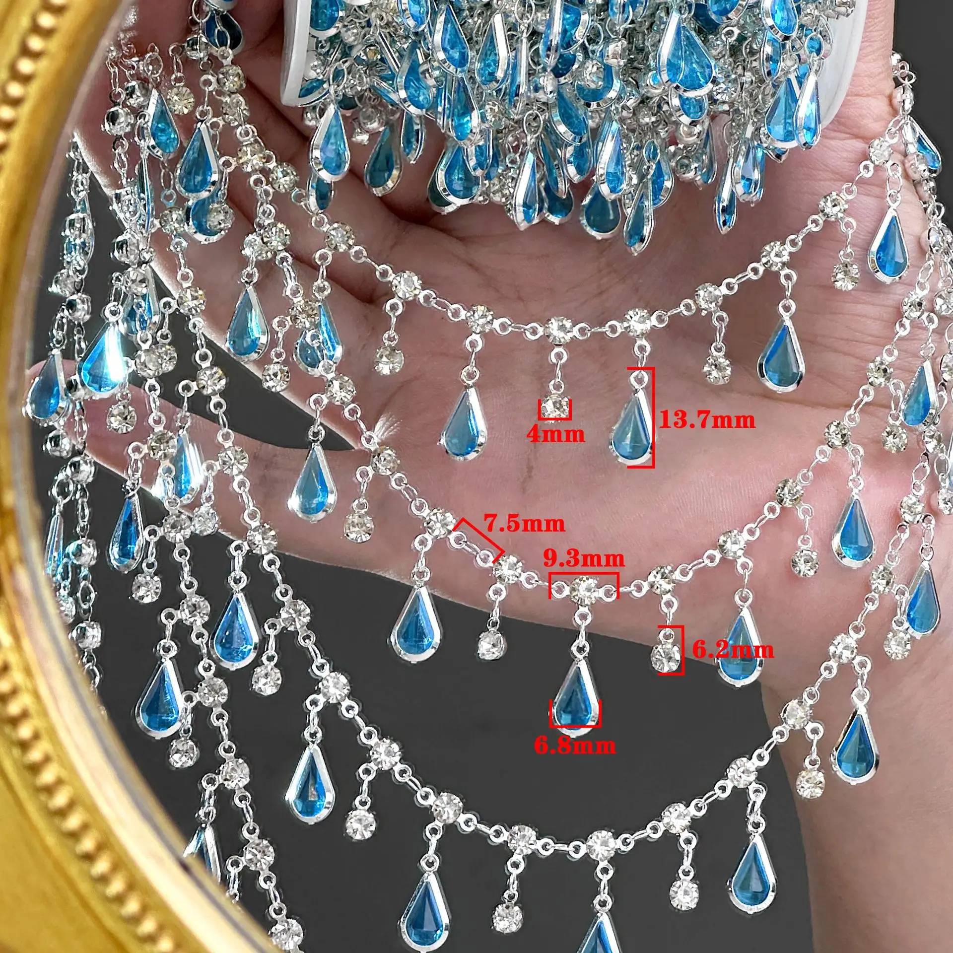 0,5/1/2M Glänzende Tropfenkette Kristall-Quasten-Halskette DIY Damen Mode-Schmuck Armband Schmuck Kleidung Dekorationszubehör – Detail 2