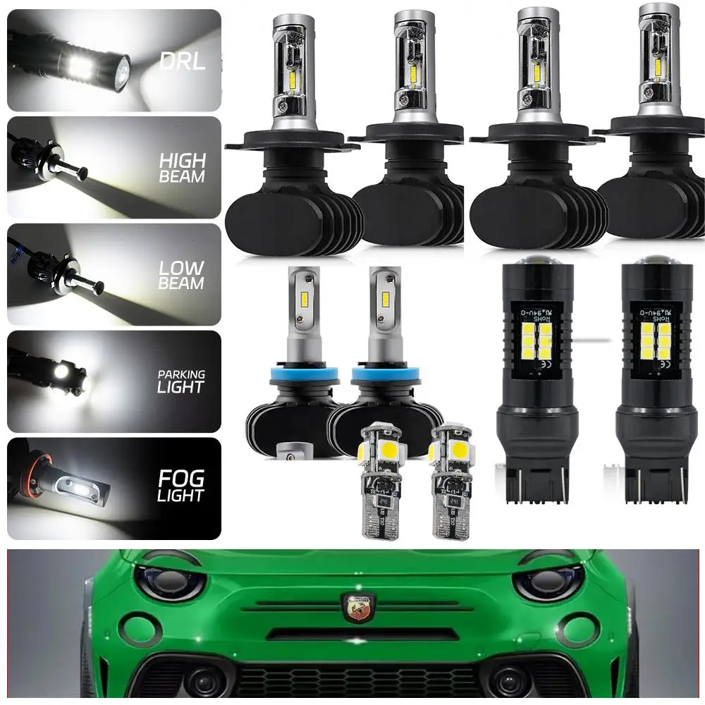 LED Headlight Bulbs upgrade Kit Bright White For ABARTH PUNTO 199 2016-2023 2024 Low beam,High beam,Fog lamp,DRL,Parking Light