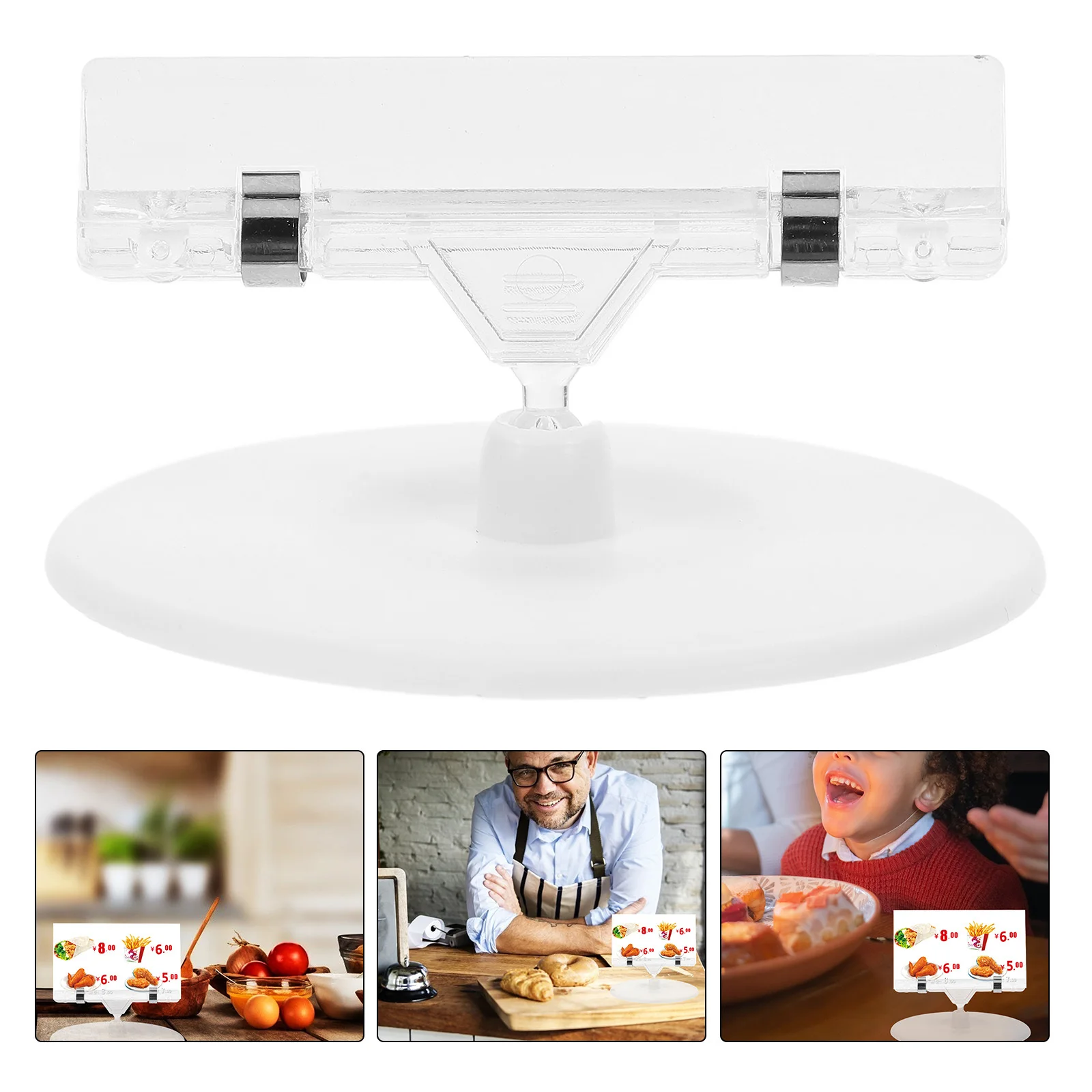 

5Pcs Rotatable Price Advertising Clips Round Base Market Tags Display Stands Table Number Holders Photo Place Card Clip