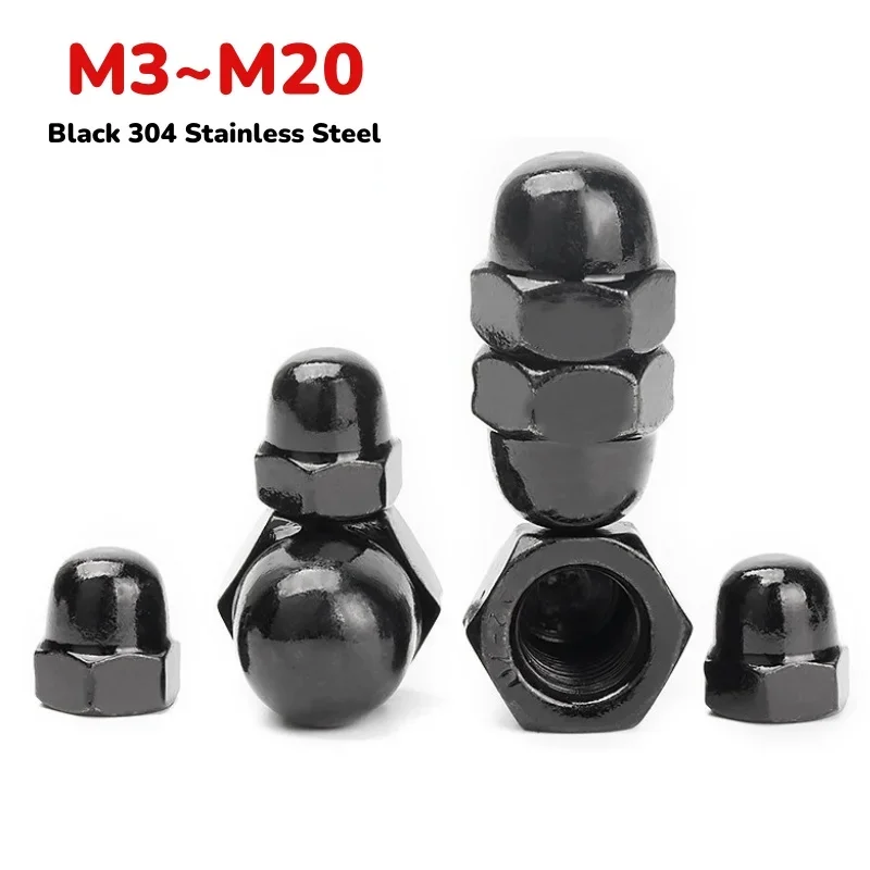 1~50pcs Black 304 A2 Stainless Steel  Acorn Cap Nut M3 M4 M5 M6 M8 M10 M12 M14 M16 M18 M20 Decorative Cover Semi Dome Nut