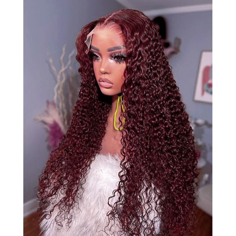 Kinky Curly Lace Front Wigs For Women Synthetic Lace Front Wig Reddish Brown Lace Pre Plucked With Baby Hair Lace Closured Wig