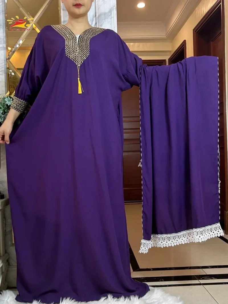 

New Dubai Party Dress Muslim Femme Long Sleeve Solid Color Cotton Fabric Loose Boubou Maxi Islam Women African Abaya Clothing