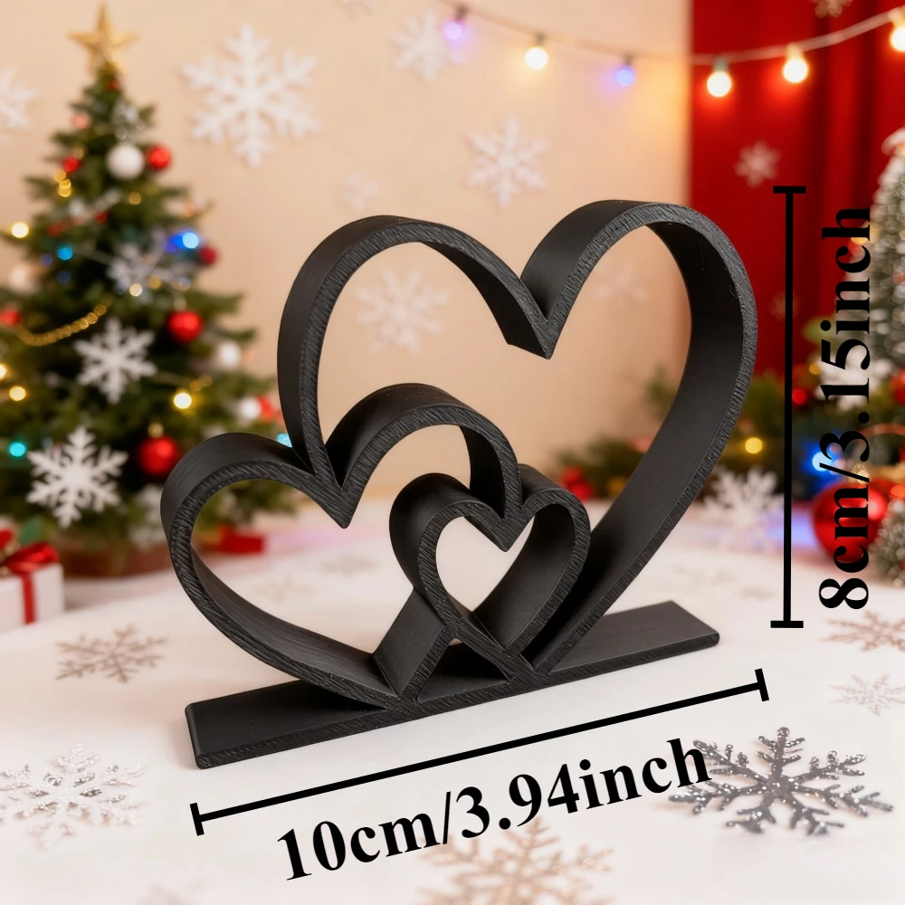 3D Printed Triple Interlocking Heart Figurine Hollow Love Heart Desktop Ornament Valentine's Day Wedding Christmas Home Table De