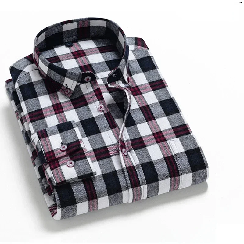 New High-grade Young Korean Casual Coat Shirt 100% Cotton Plaid Shirt Long-sleeved Woolen Shirt Cotton Casual Shirts Men