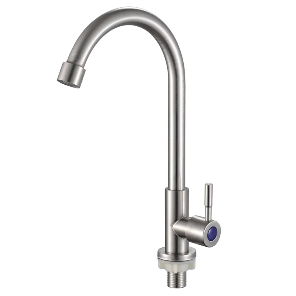 Kitchen Faucet Stainless Steel Water Tap Single Cold Rotation Deck Mounted Single Lever Bathroom Kitchen Sink Faucet