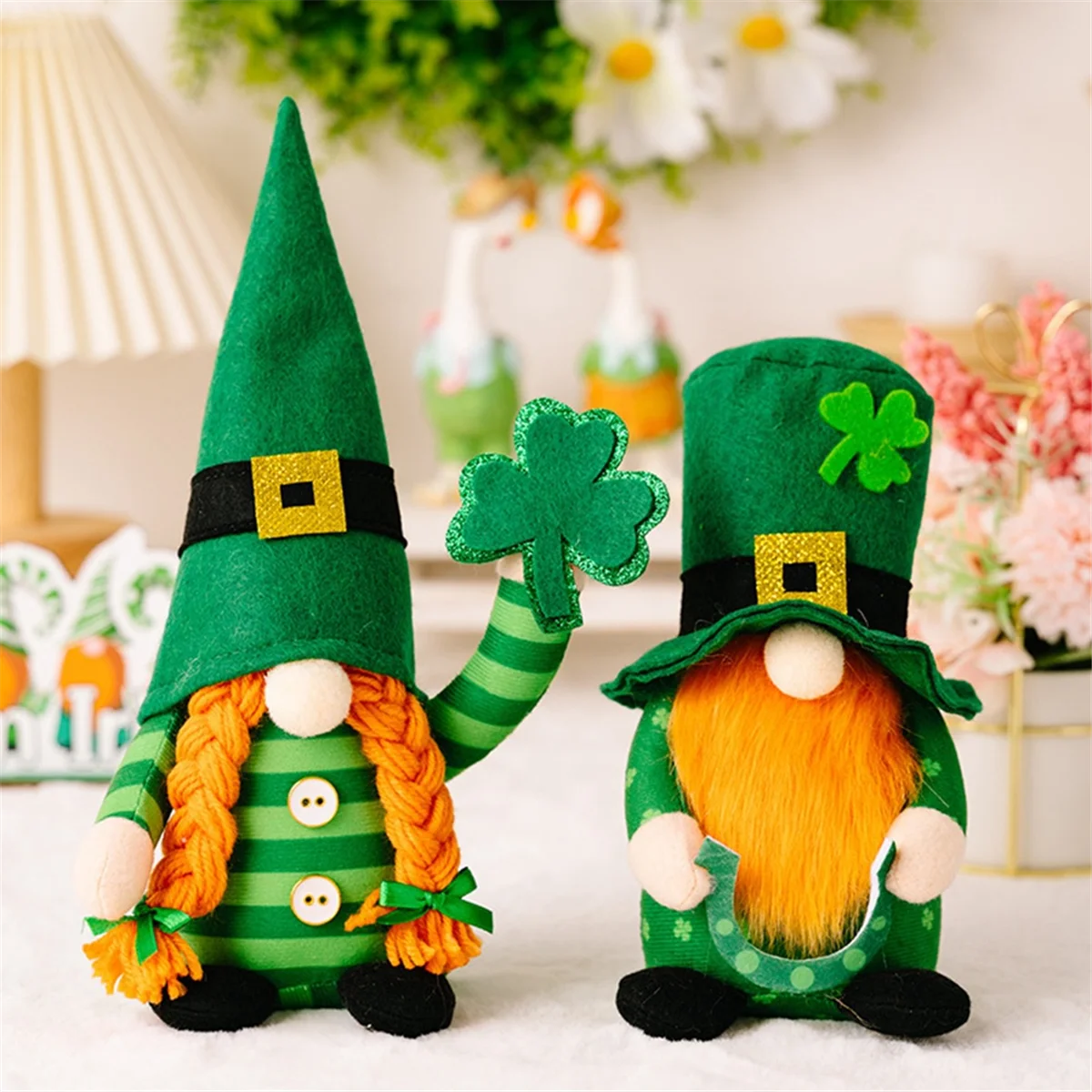 St Patricks Day Gnomes Decorations, 2 Pack Handmade Saint Patrick's Day Gnome Plush with Lucky Green Leprechaun Decor