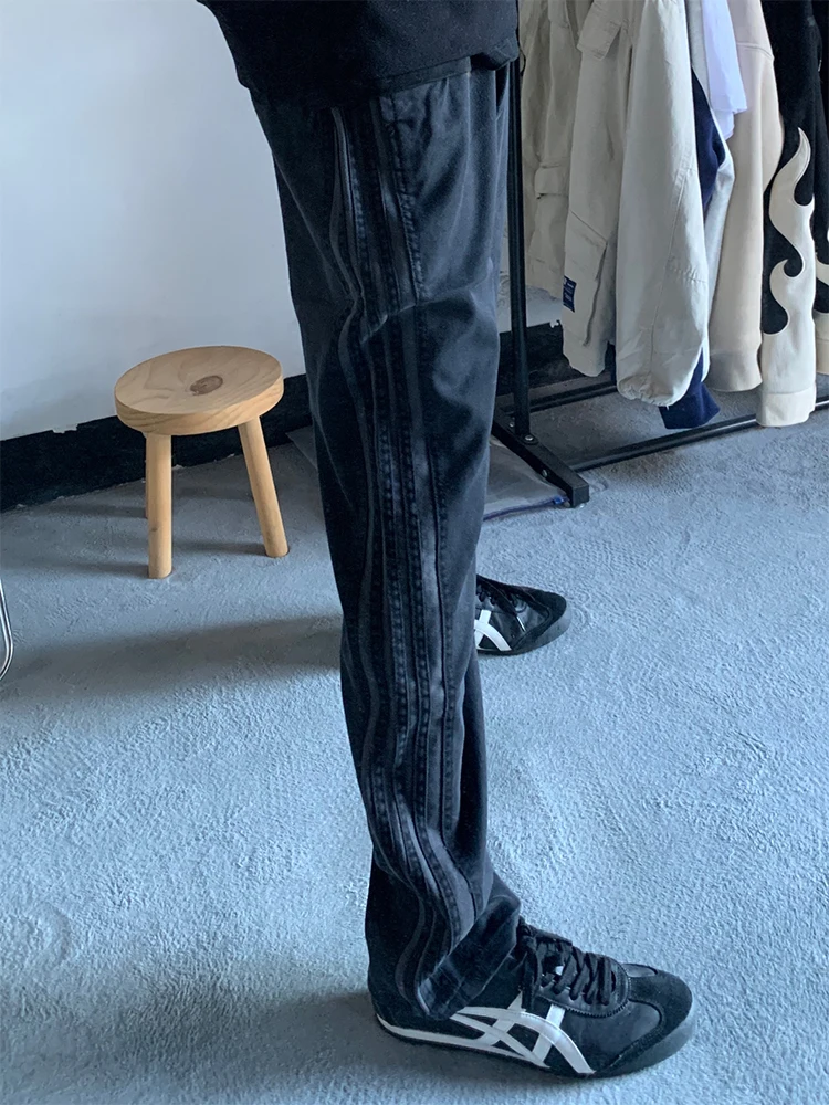 

Мужские повседневные брюки в темно-серую полоску, прямые брюки для работы, спортивные брюки для отдыха, осенняя мода, винтажный американский стиль