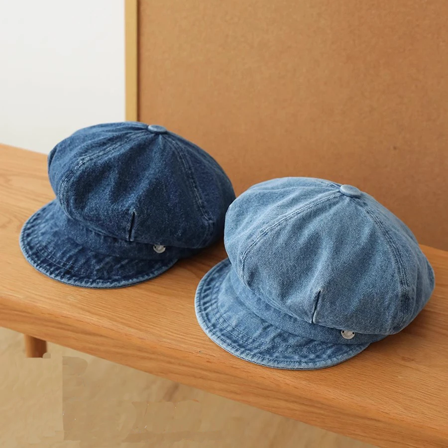 Vintage cowboy-style newspaper boy hat beret Japanese street art-octagonal hat for girls large-sized design cloud-shaped hat
