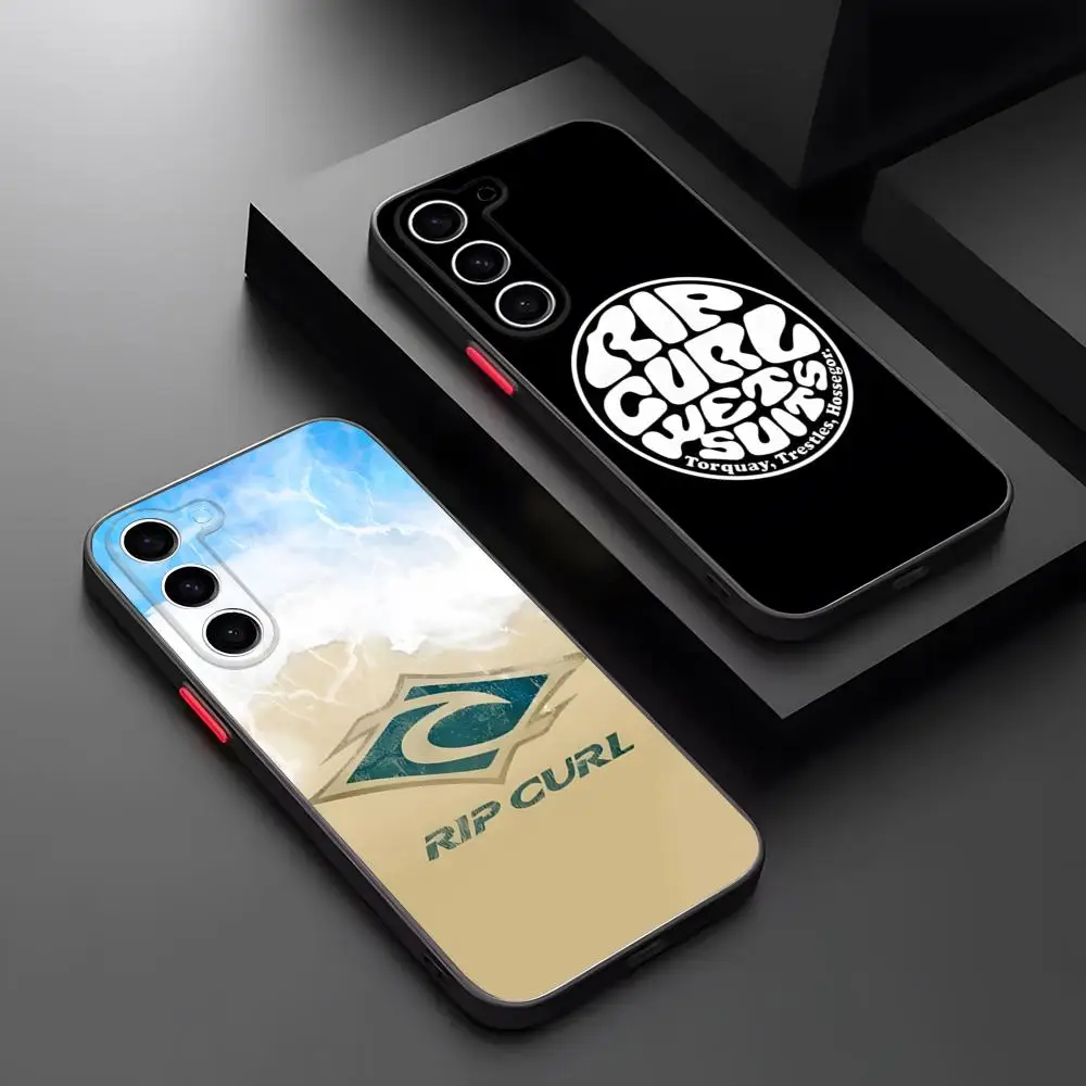 Surf praia rips cachos caso de telefone fosco transparente para samsung s21 s22 fe s23 s24 plus s25 ultra capa traseira