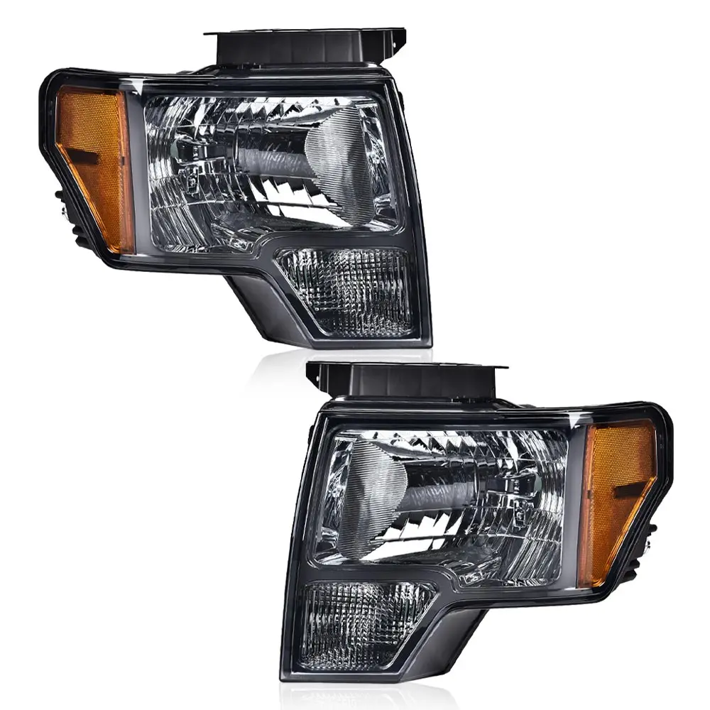 Headlights Assembly Compatible with F150 2009-2014 Bumper Headlamp (Smoky Lens Chrome Housing Amber Reflector No Led)