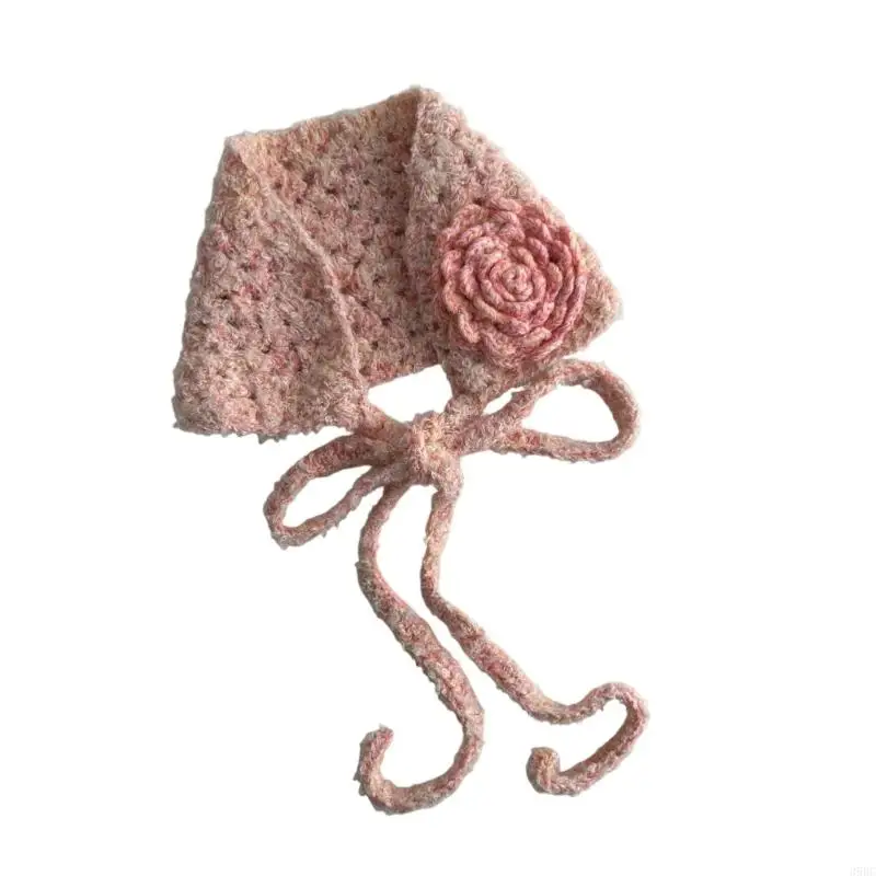 

39BC Элегантный вязаный платок крючком Цветочный декор Ушные теплые зимние осенние повязки на голову