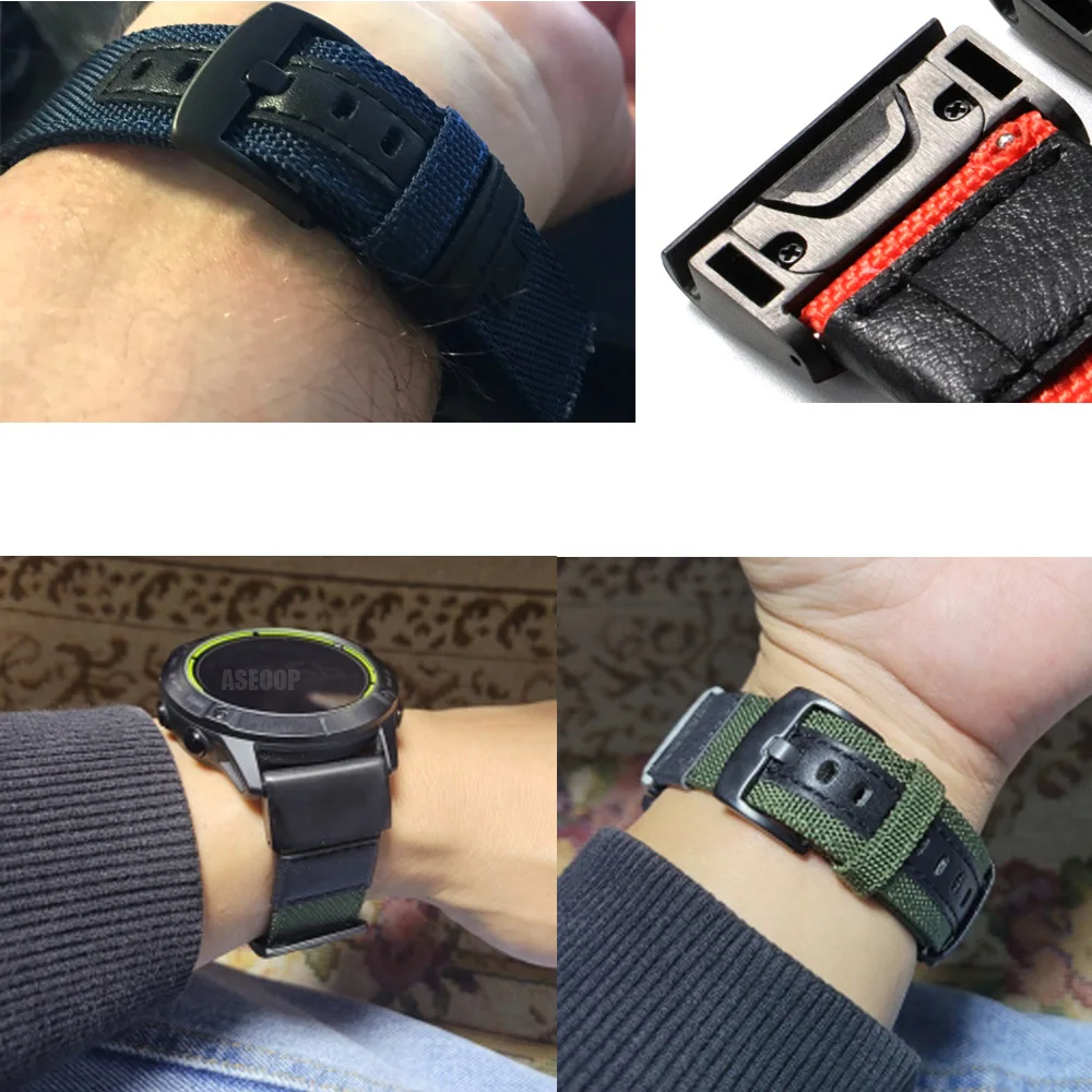 สายไนลอน26 22มม. สำหรับ Garmin Fenix 6X 6 Pro 5X 5 7X 7 epix 2 Gen Forerunner 965 955 945 935 QuickFit Watch Bracelet