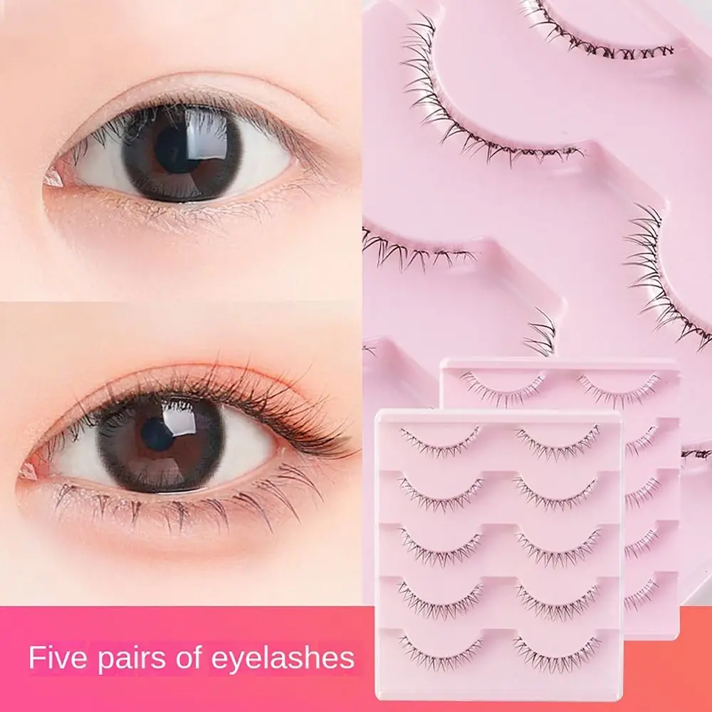 5pairs Natural Whole Pair Lower Eyelashes Transparent Stems DIY One-piece Fake Lashes Small Devil Eyelash Extension Women