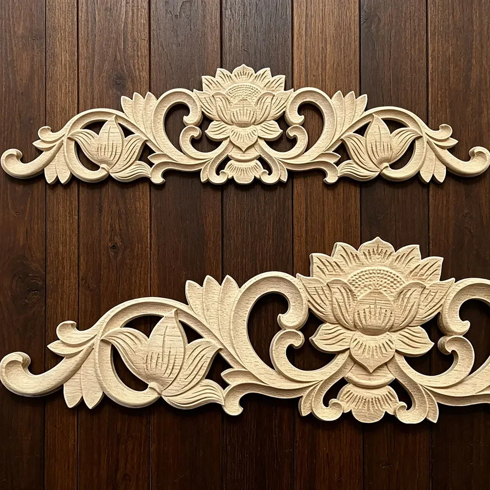 2PCS 40-49CM Wooden Decal Carved Hanging Supplies Corner Appliques Home Decoration Accessories Miniatures Europe Woodcarving