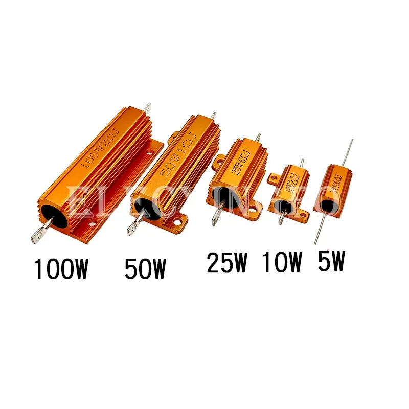 RX24 100W 50W Watt Power Metal Shell Aluminium Gold Resistor 1R 2R 3R 4R 5R 6R 8R 10R 15R 20R 30R 40R 100R 200R 220R Resistance