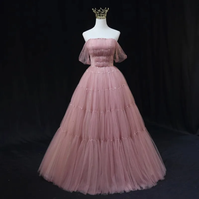 Princess Ball Gown short-sleeve pink Wedding Dress Bridal with Corset Back Dresses for Women Evening Dresses performance