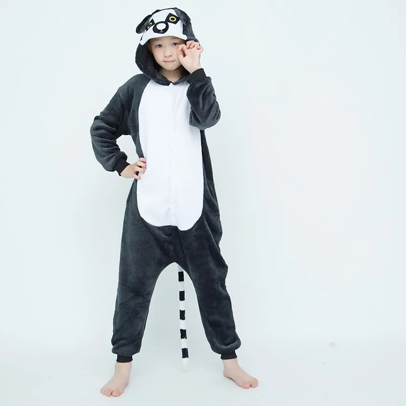 Long-tailed Monkey Onesie Kids Winter Pajama Flannel Animal Anime Kigurumi Carnival Boy Girl Sleepwear Hooded Children Clothes