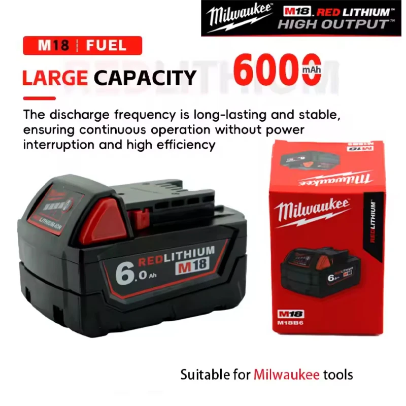 

Original Milwaukee M18B8 M18B9 18650 6.0Ah 6000mAh, fast charging compatible with Milwaukee power tools Milwaukee 18V battery