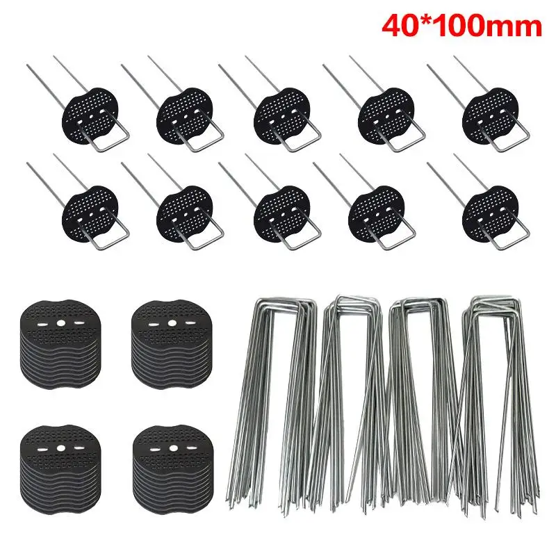 Galvanized U Type Garden Staples  with Rubber Pads Landscape Stakes for Securing Weed Barrier Tubing Artificial Grass Fencing