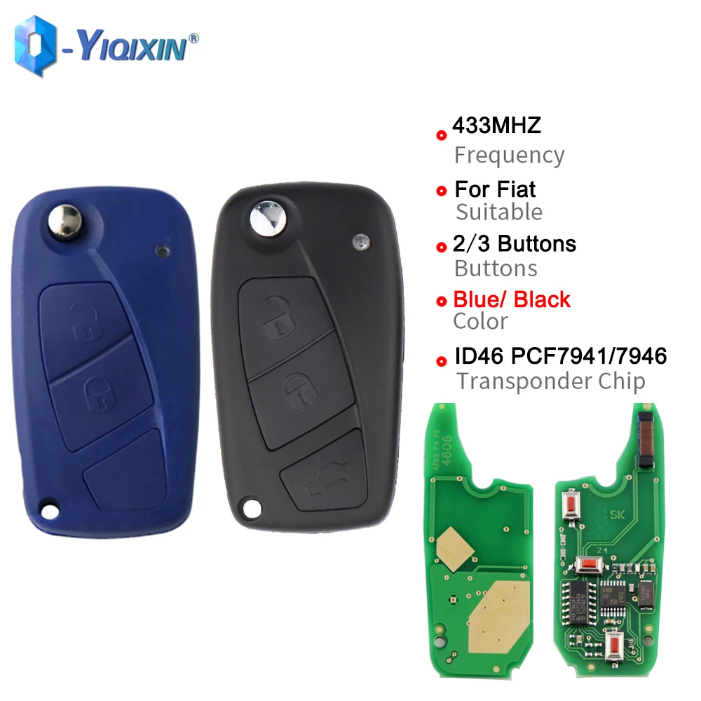 YIQIXIN 2/3 Button 433Mhz Flip Remote Car Key For Fiat 500 Punto Ducato Stilo Panda EVO Bravo Doblo Fiorino Qubo PCF7946 / 7941