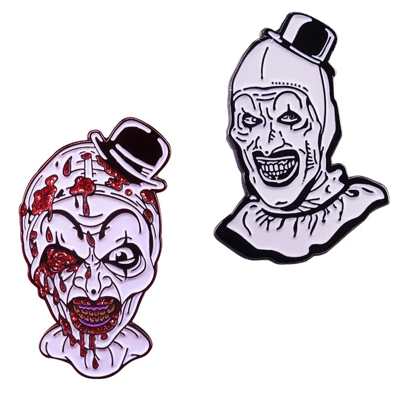 Thriller White Face Creepy Sinister Clown Lapel Pin Terrifier Badge Hallow's Eve Horror Halloween Brooch Jewelry