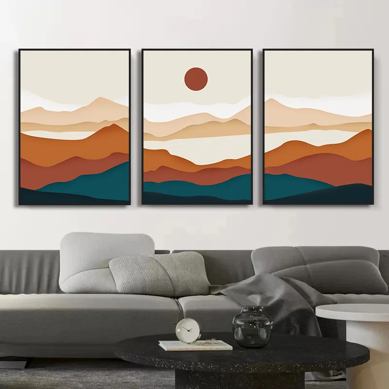 Abstract Nature Watercolour Landscape Mountain Sun Canvas Painting Nordic Minimalism Poster Print Wall Art Picture Room Decor