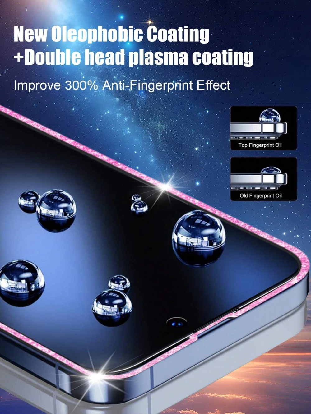 NNBILI 2 قطعة حافة الماس الزجاج المقسى المضادة للتجسس واقي للشاشة الوردي بريق الإطار آيفون 16 15 14 13 12 برو ماكس حامي #4