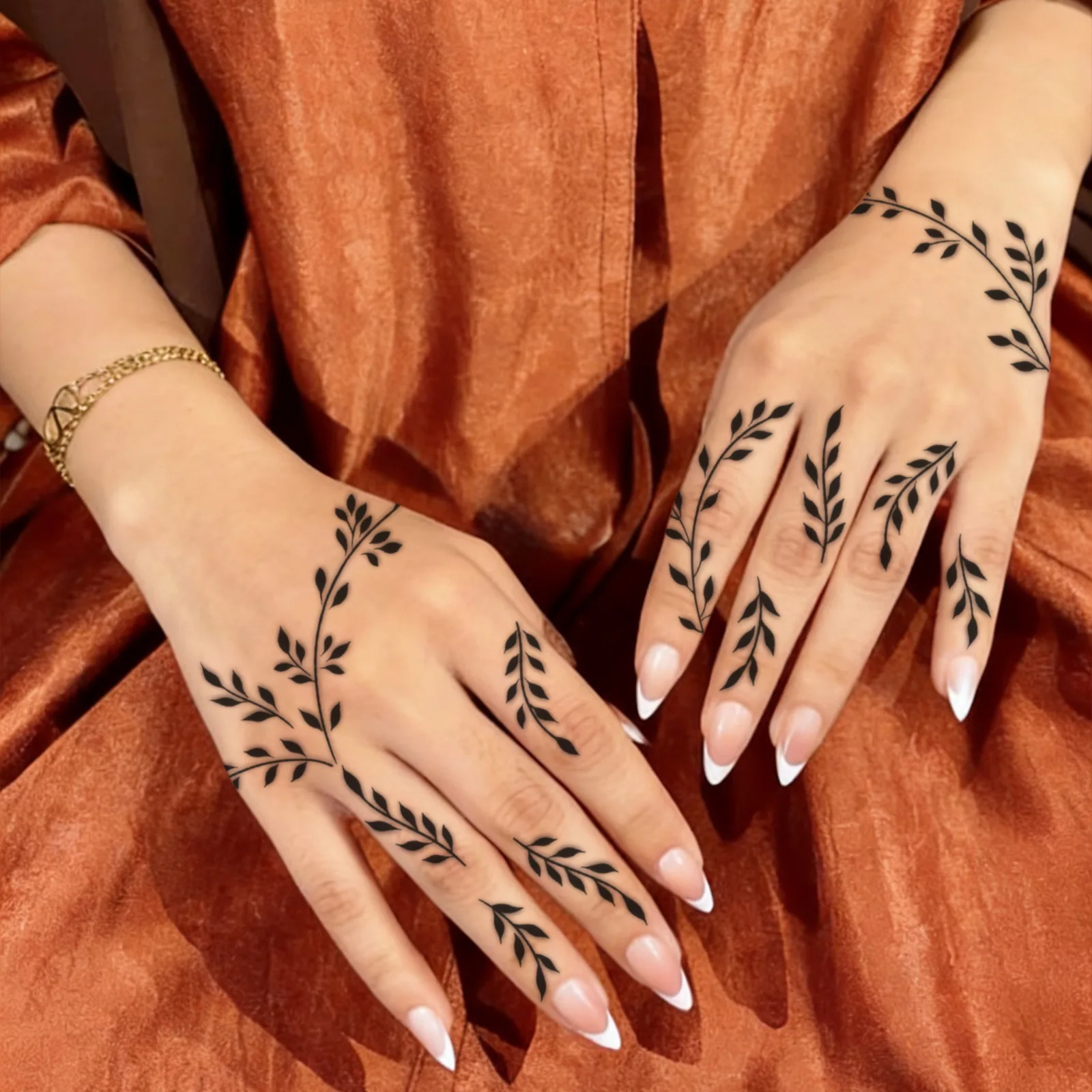 

Минималистичная временная татуировка-наклейка с изображением листьев и вьющихся растений, водостойкая, долговечная, с тонкими линиями, для женщин, на палец, руку.