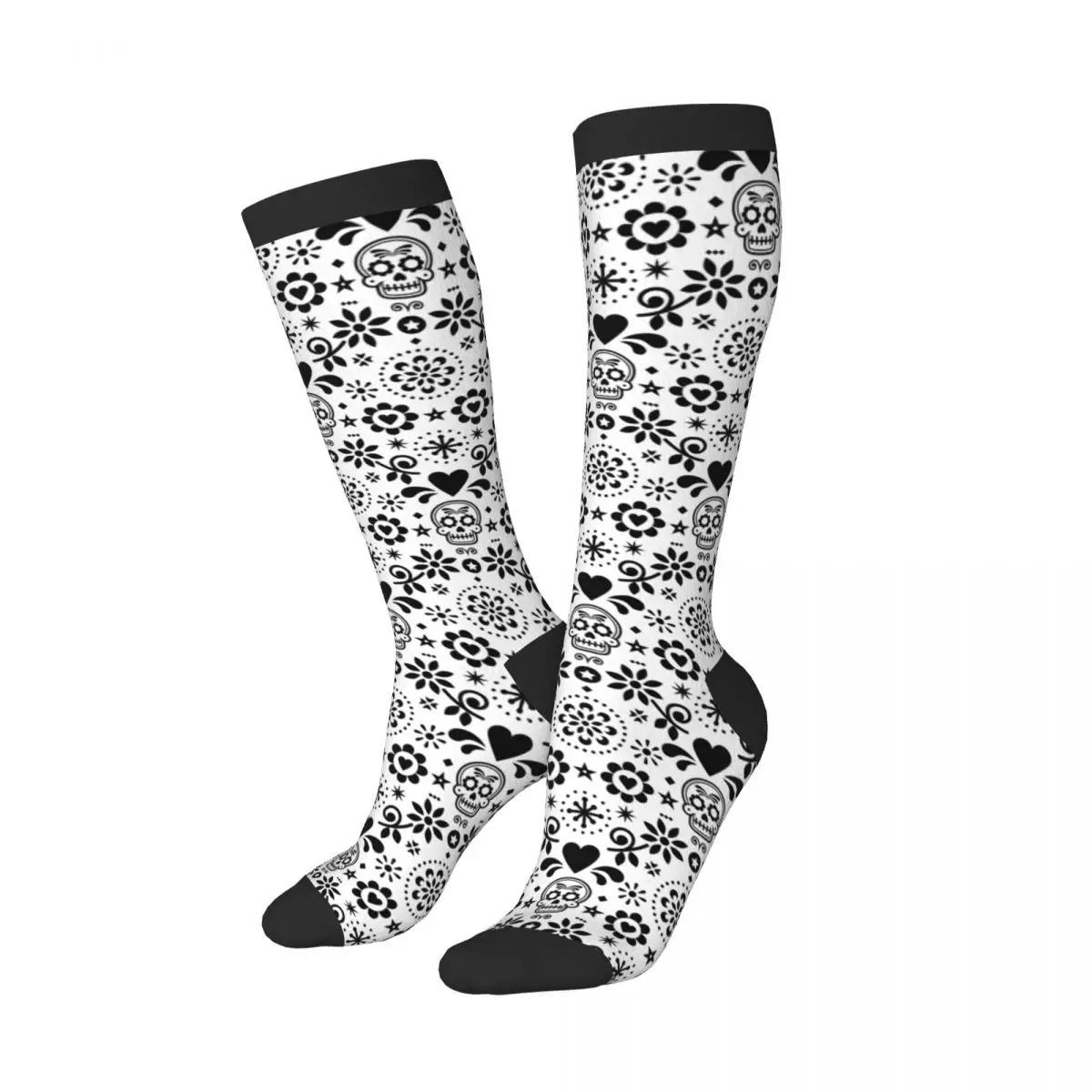 1 Pack Sugar Skull Black And White Print Over-knee Long Socks Middle High School Socks