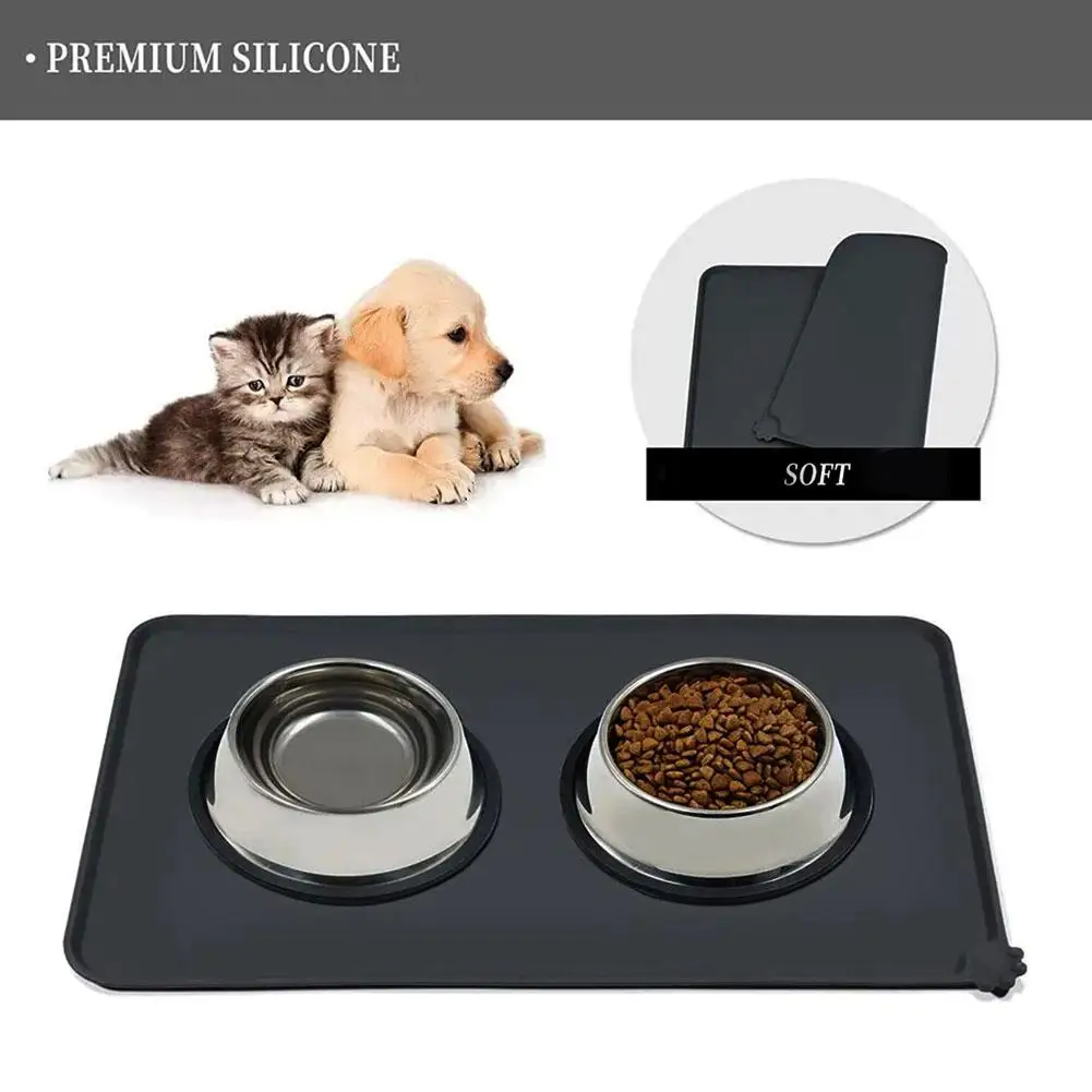 Silicone Pet Food Tray Mat Anti-Spill Anti-Slip Waterproof Mat For Dog Cat Solid Color Pet Food Pad Placemat