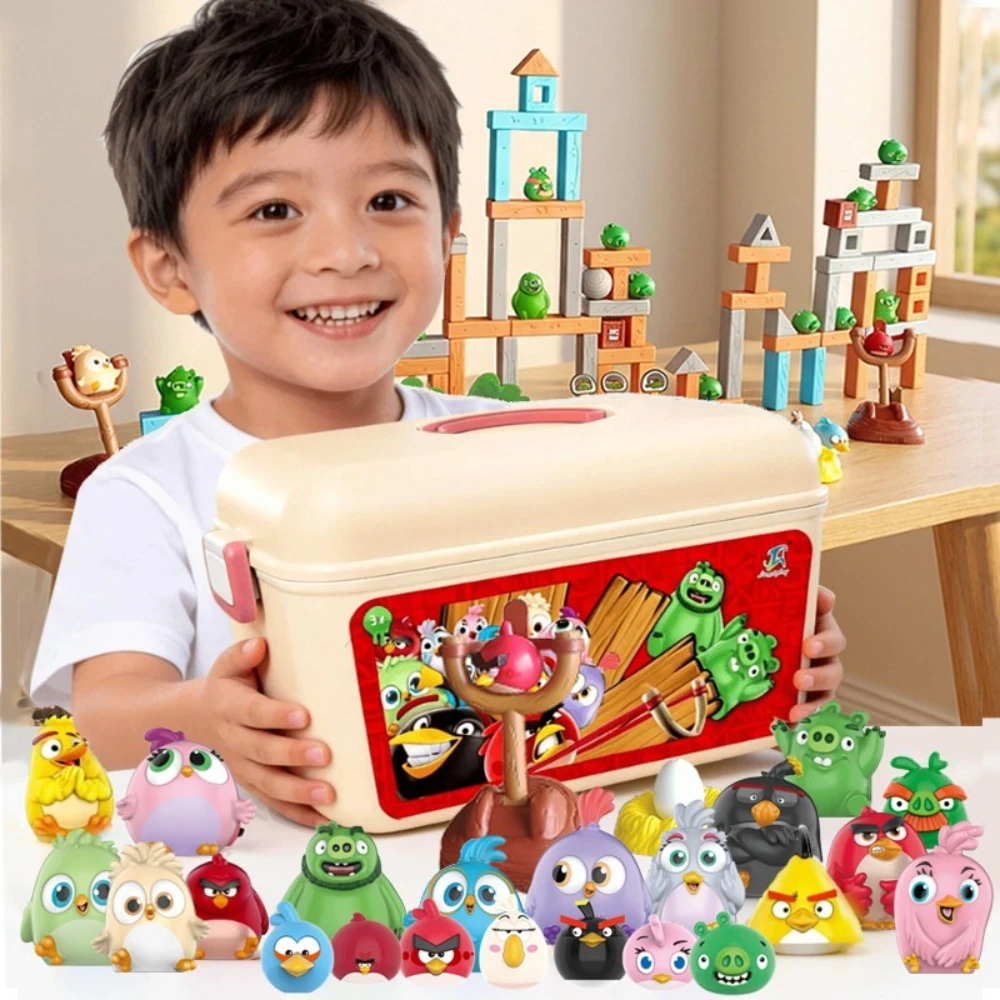 Rongdafeng Angry Birds Storage Bucket Building Block Set Anime Figures Interactive Slingshot Play Scene for Fun Collectible Toy
