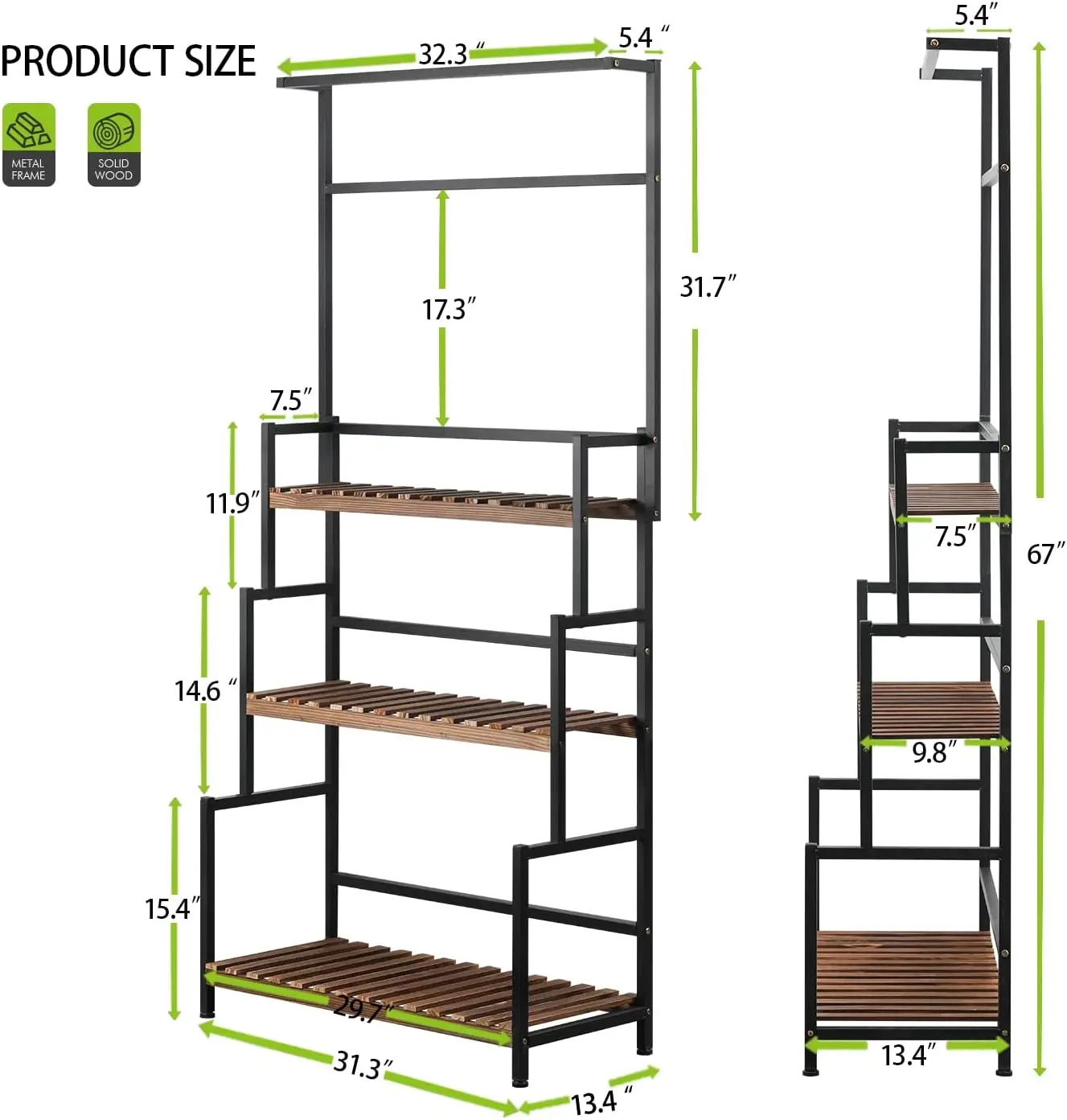 

3 Tier Indoor Plant Stand, Tall Plant Stand Outdoor Ladder Wood Shelf with Metal Frame, For Terrace Garden Balcony Courtyard