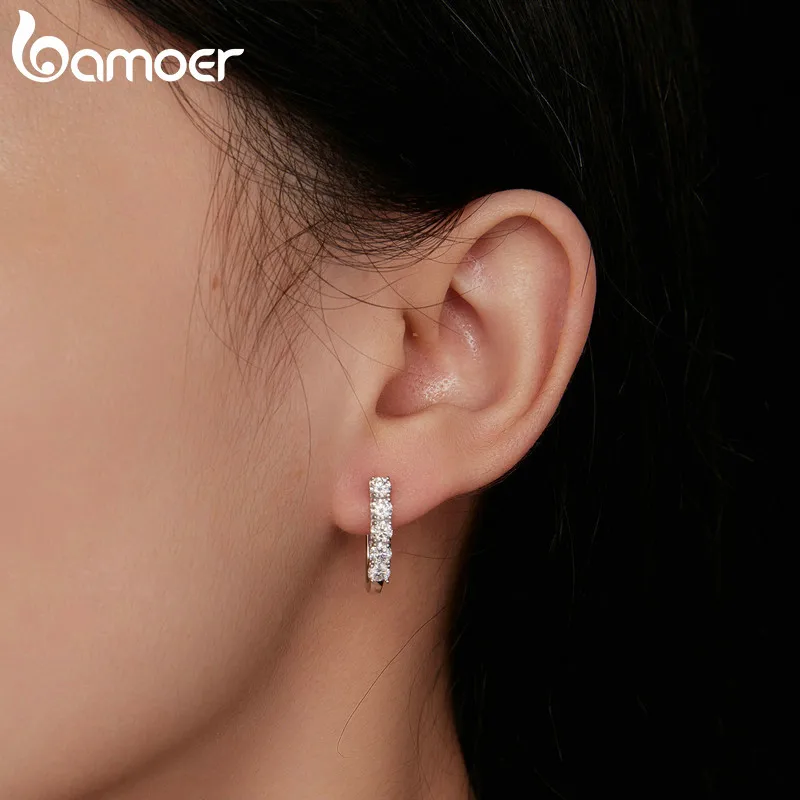 Bamoer 1.0CT Moissanite Ear Buckles 925 Sterling Silver U-Shaped Hoop Earrings for Women Valentine\'s Day Jewelry Gift