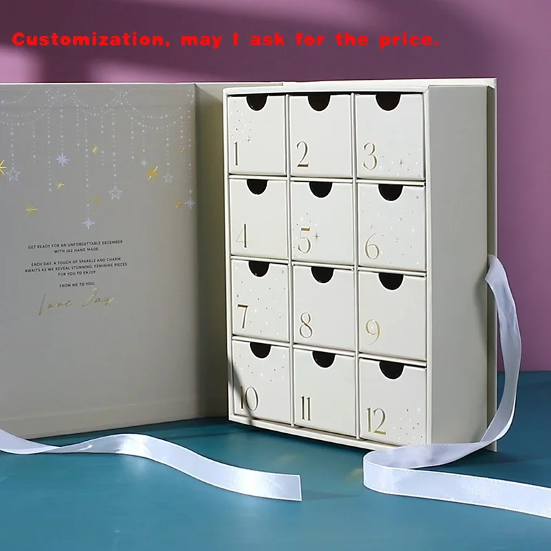 

custom.Holiday Personalized Drawer Luxury Box Advent Calendar Box With Ribbon Closure