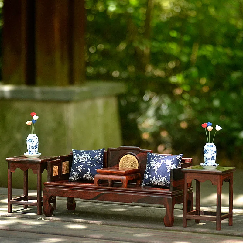 Solid wood furniture model mini bed chaise bed Luohan bed flower frame