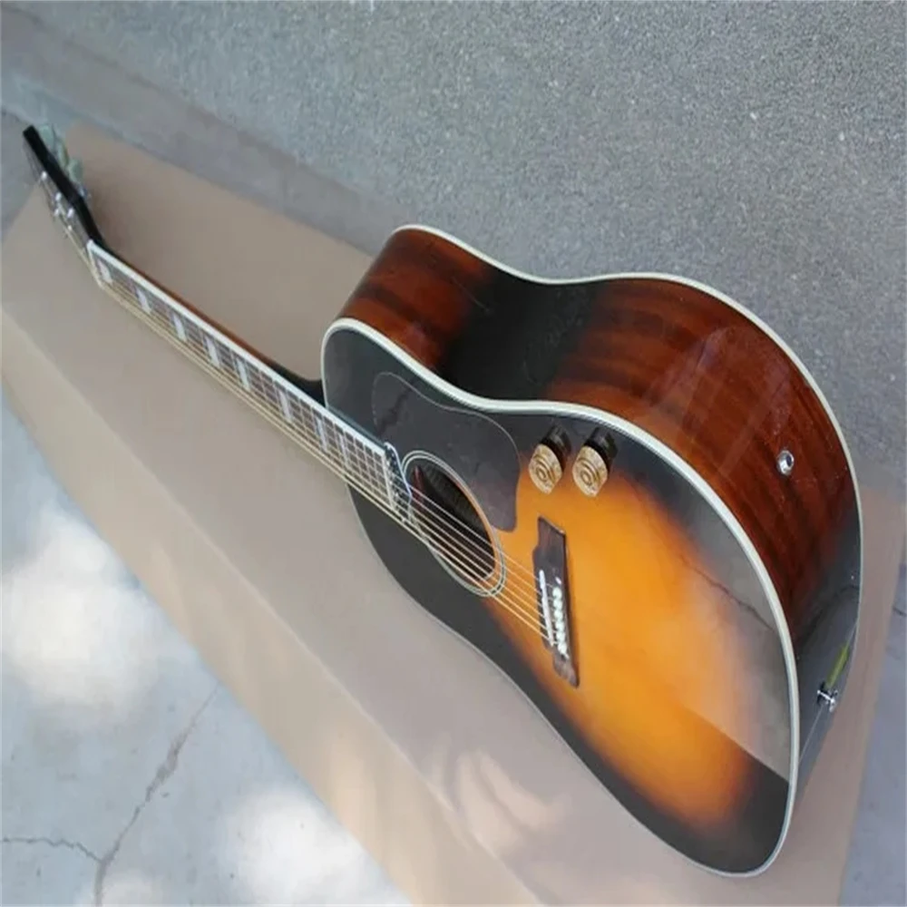 Tobacco-colored Blasting Acoustic Guitar Free Shipping in Stock