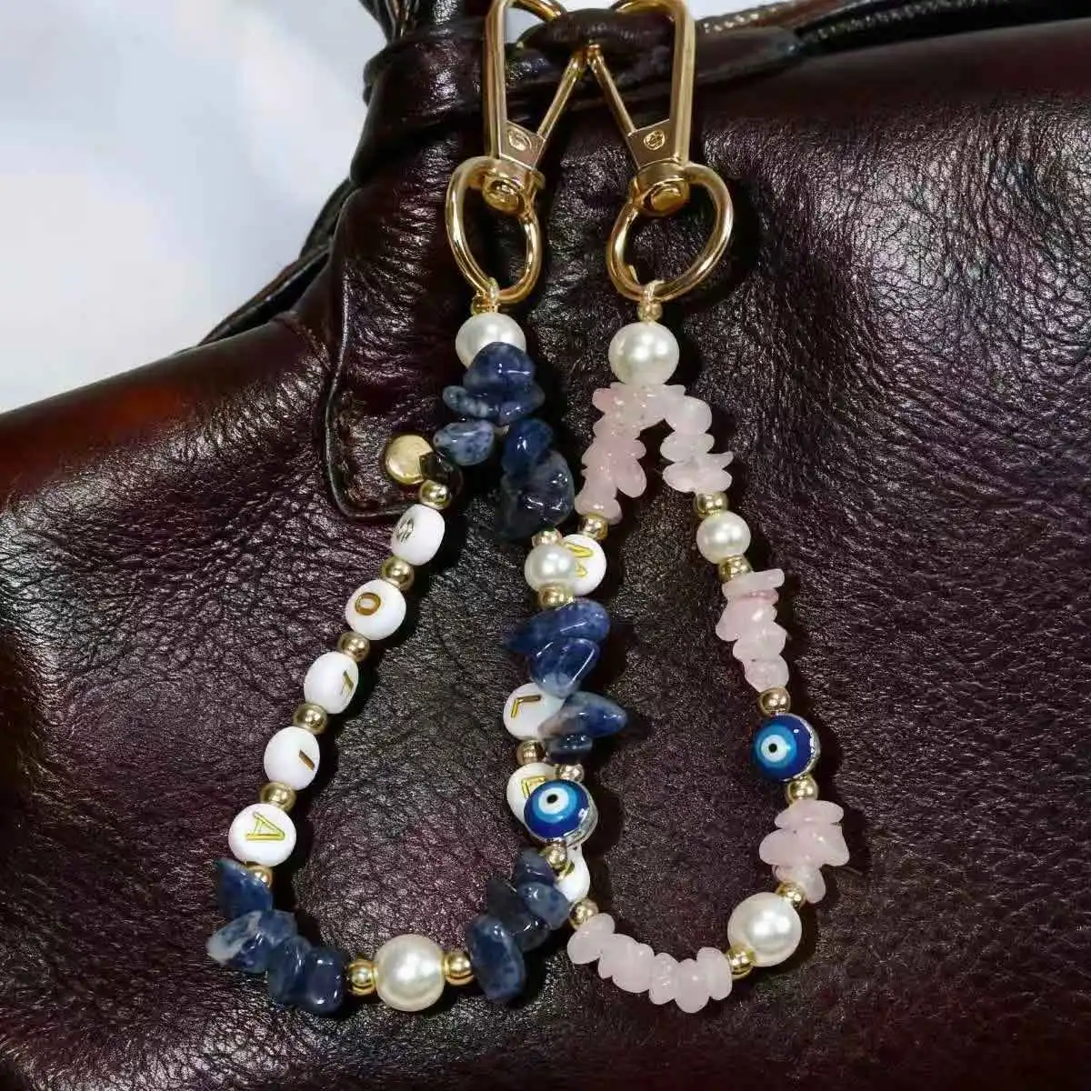 Personalized Custom Gemstone Keychain with Devil Eye
