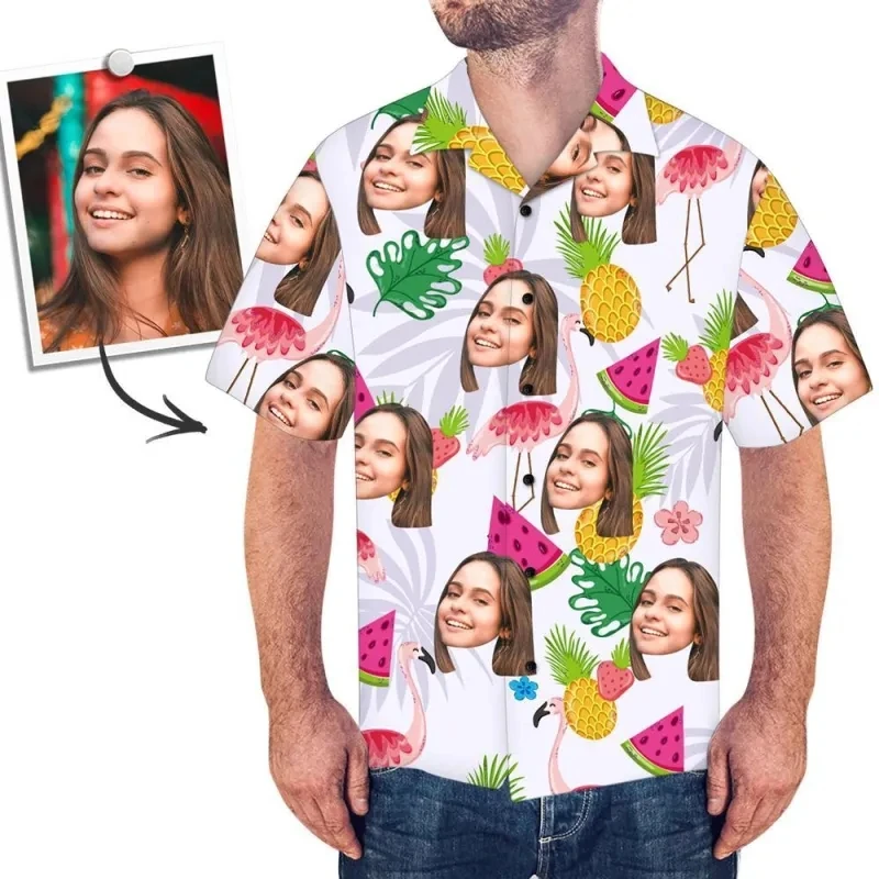 Custom Face Photo Hawaiian Shirts Pineapple Watermelon Diy Personalized Aloha Beach Shirt For Men Gift For Him