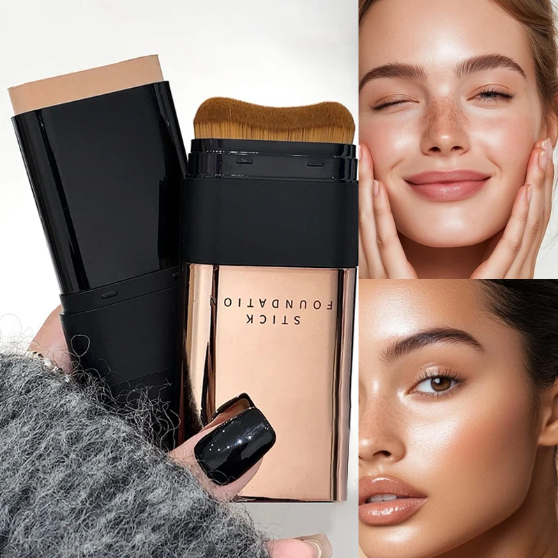 Productos de base en barra Eraser Foundation, base líquida hidratante de terciopelo con efecto corrector ligero, base de maquillaje de doble cabezal con brocha
