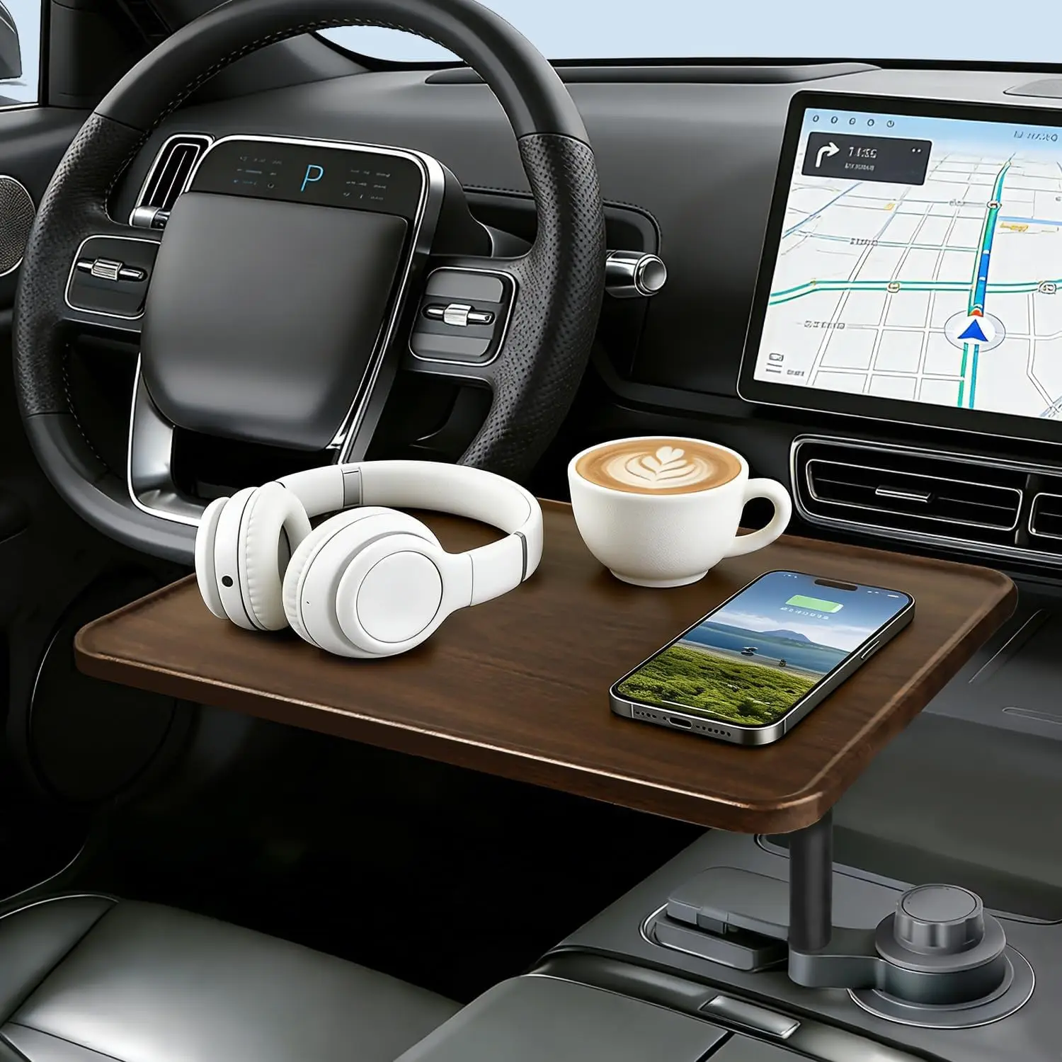 360° Rotating Car Cup Holder Tray Table Multifunctional Adjustable Car Cup Holder Extension Bracket Small Tray for Laptop Eating