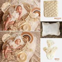 Newborn Photography Props Nordic Style Theme  Knitted Hollow Jumpsuits Crochet Flower Hat Doll Rainbow Baby Photo Shooting Props