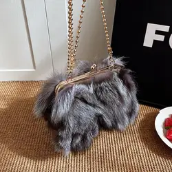 Autumn and Winter Super Fire Niche Furry Bag Women's 2024 New Versatile Chain Messenger Bag Furry Mouth Gold Bag