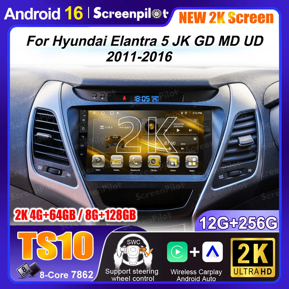 

Android 16 For Hyundai Elantra 5 JK GD MD UD 2011-2016 Monitor Screen Multimedia Autoradio Navigation Stereo Video Player
