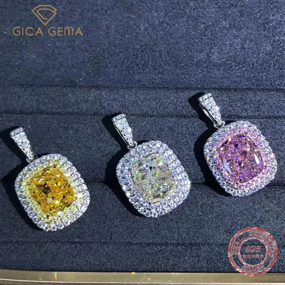 

Gica Gema Luxury 925 Sterling Silver VVS 3EX 6CT Crushed Ice Cut Simulated Moissanite Gemstone Pendant Necklace Fine Jewelry