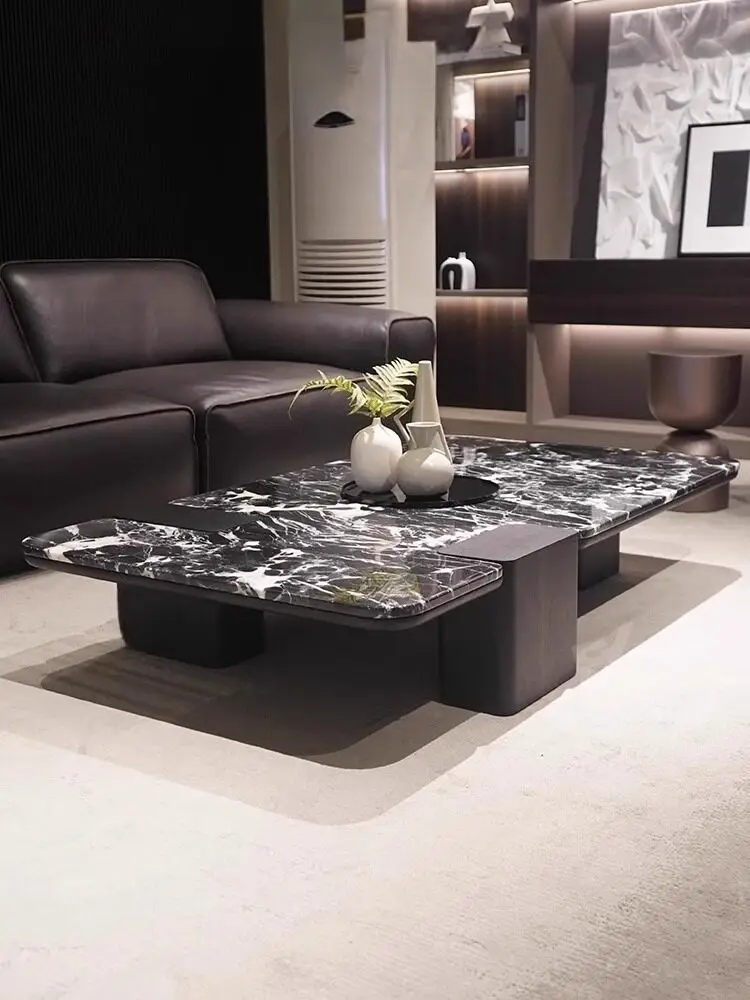 Modern simple marble coffee table, living room, home Bulgari black rectangular designer, high-end personalized tea table