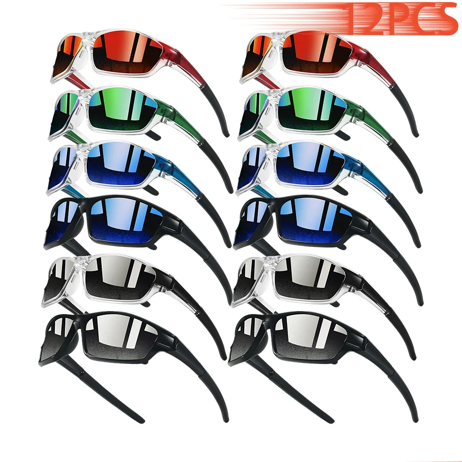 12 paires de lunettes de soleil décontractées et confortables pour la plage, les vacances, les loisirs, l'été, colorées, tendance, vintage, monture transparente, unisexe, pour la pêche et la conduite.