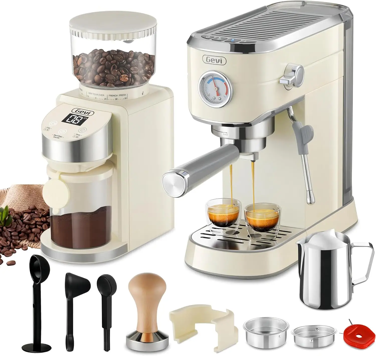 Espresso Machine 20 Bar with Grinder，Professional Espresso Maker with 35 Precise Grind Settings Coffee Grinders Combos