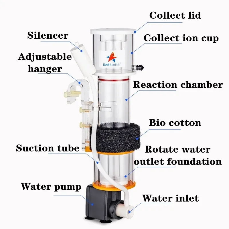Red StarFish Protein Skimmer Ultra Quiet Protein Separator Nitrogen Device for Saltwater Marine Aquariums SQ-90