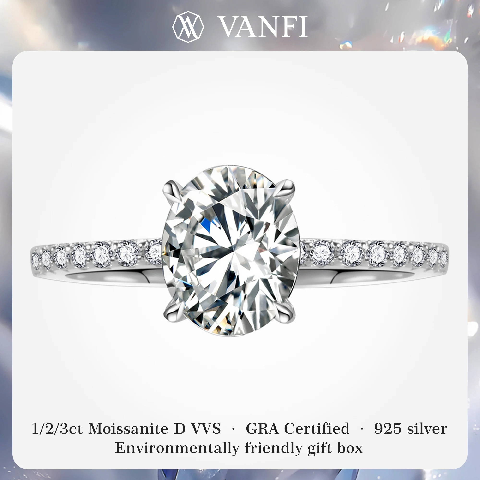 

Kfvanfi 3ct moissanite silver 925 women's ring plated with 18k white gold banquet shining luxury band engagement wedding jewelry
