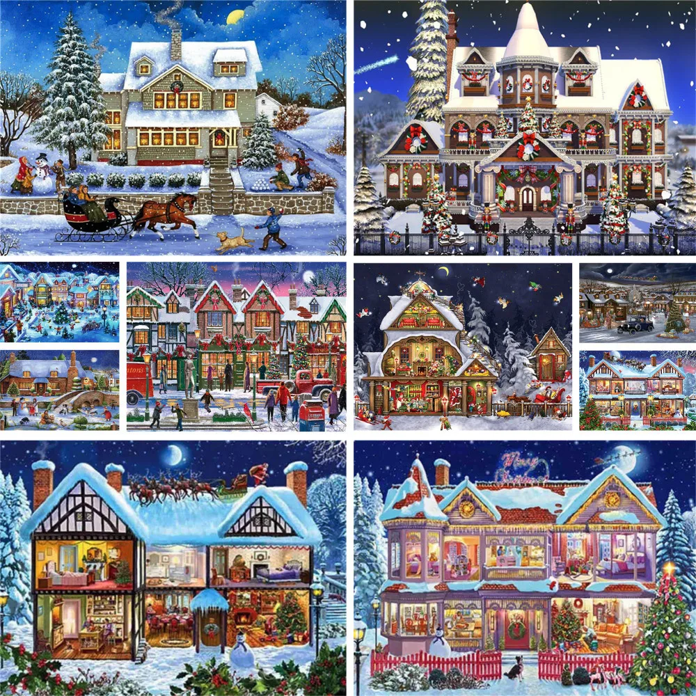 Christmas Landscape Winter House Coloring By Numbers Painting Set Acrylic Paints 50*70 Canvas Pictures Home Decor For Children